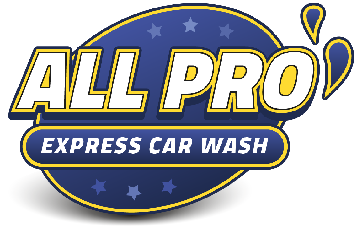 All Pro Express Car Wash logo in blue, gold, and white with stars in a circular badge
