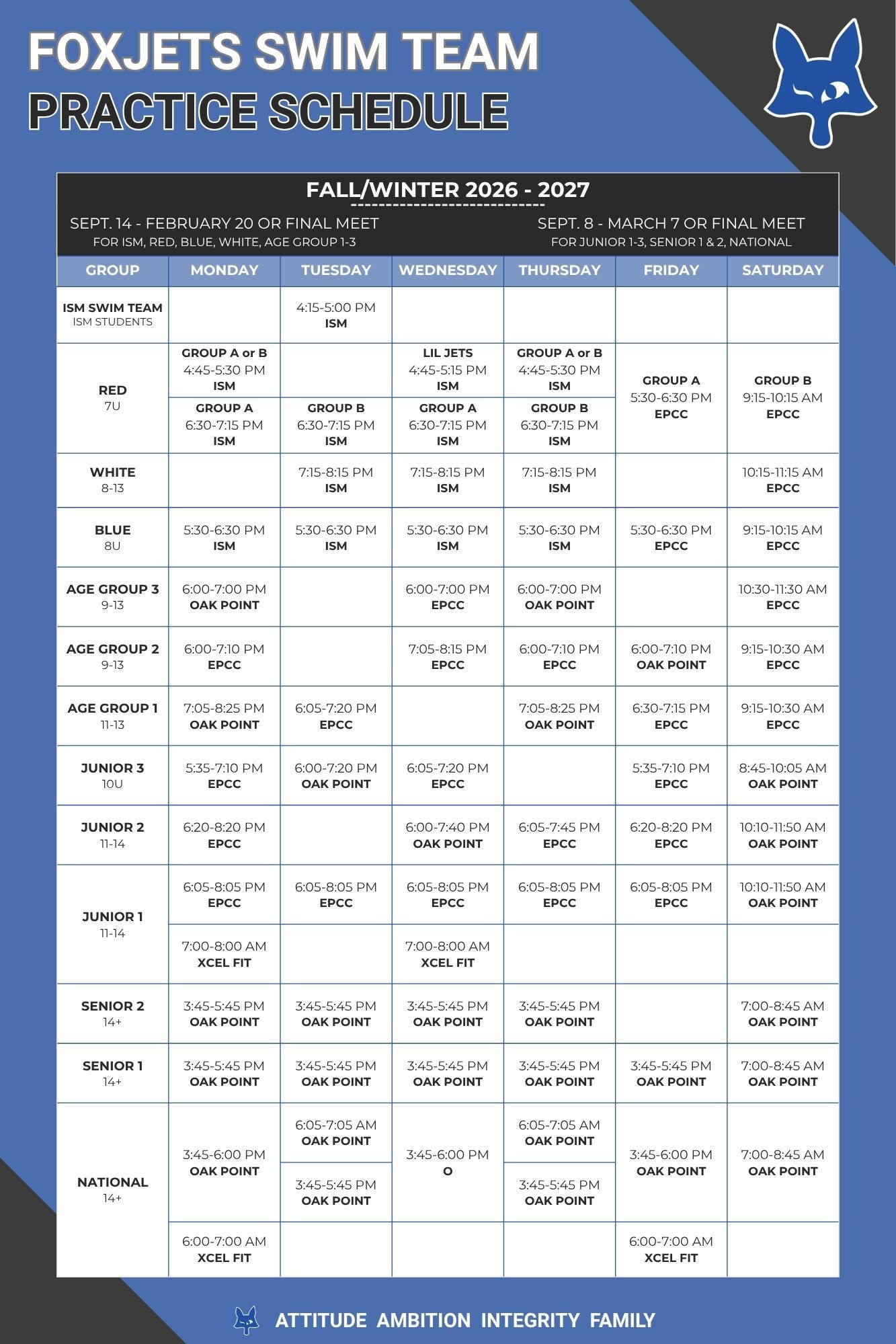 Foxjets Swim Team Practice Schedule Summer 2026