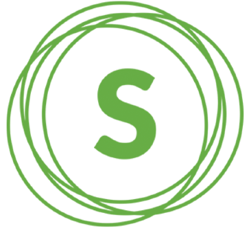 The letter s is in a green circle on a white background.