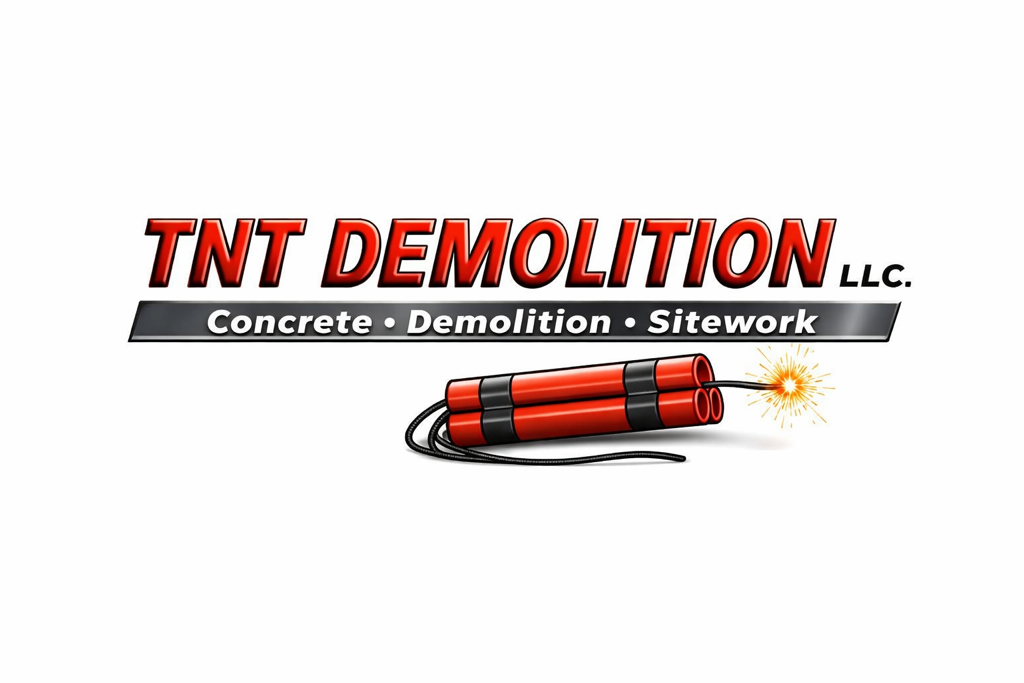 TNT Demolition LLC logo with red dynamite sticks and the tagline “Concrete • Demolition • Sitework”