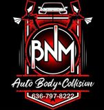 BNM Auto Body & Collision logo with red car graphic and phone number 636-797-8222