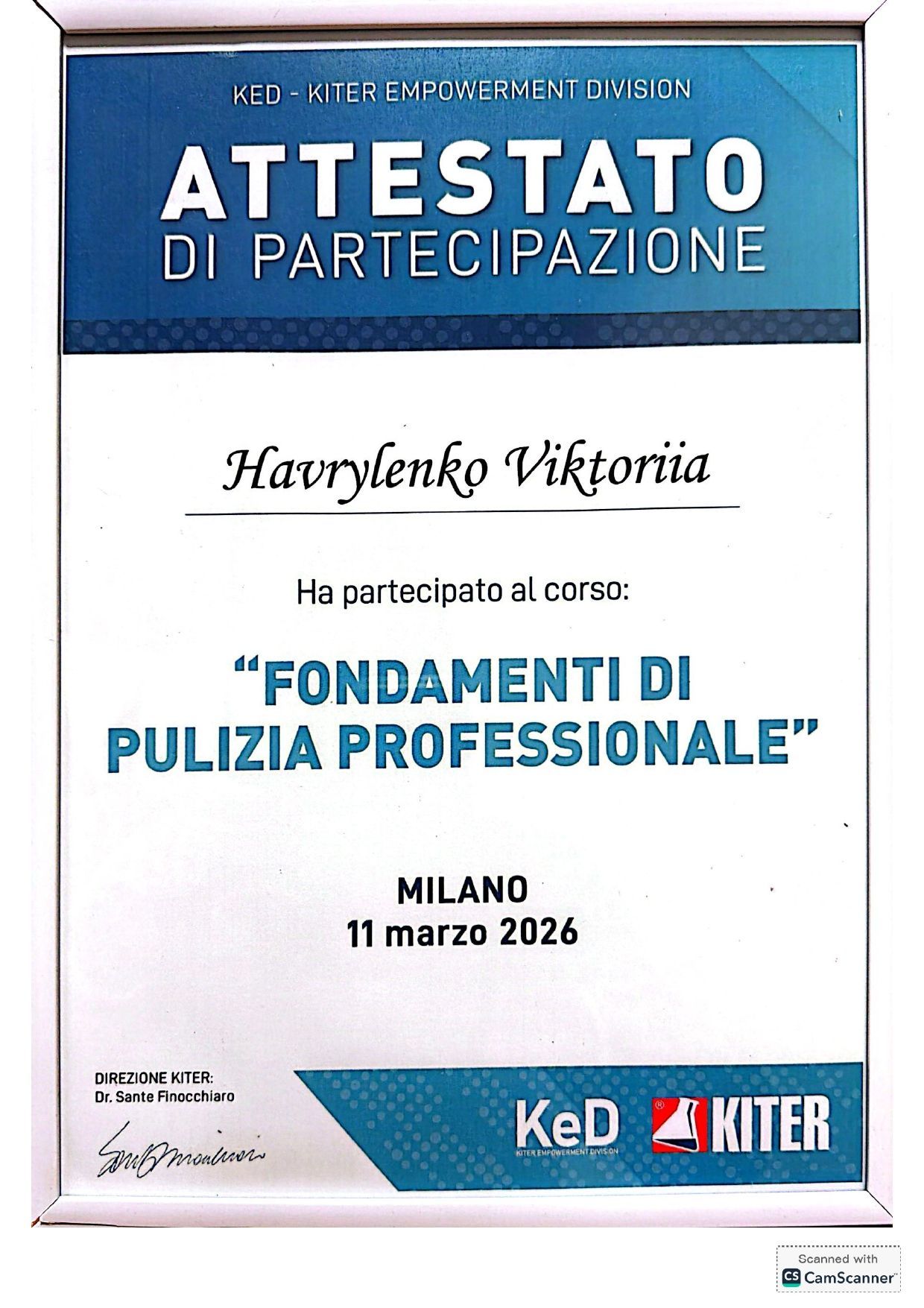 Attestato di partecipazione
