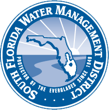 South Florida Water Management District logo: blue circular design with Florida outline and text