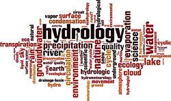 Word cloud about hydrology, with words like