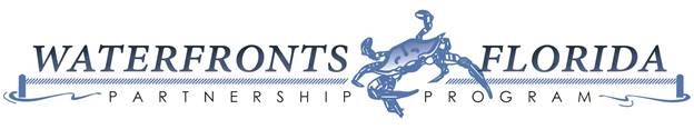 Logo for Waterfronts Florida Partnership Program, featuring text and a crab illustration.