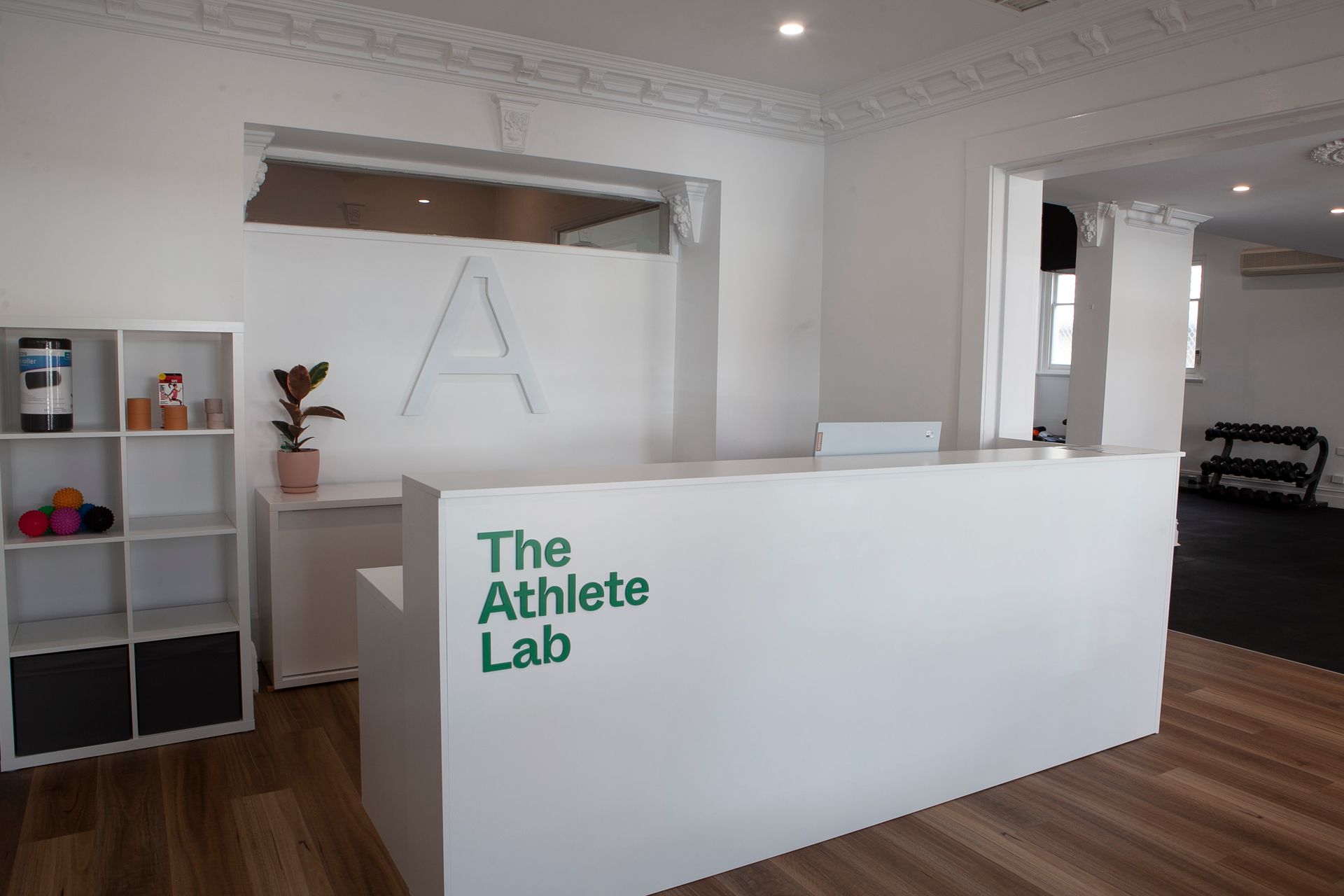 White reception desk with 