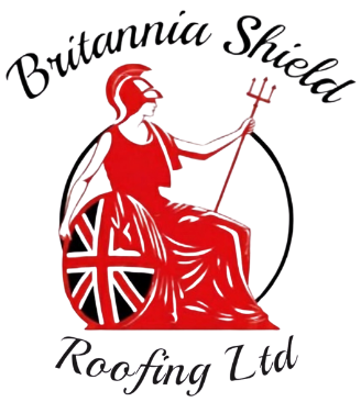 Logo of Britannia Shield Roofing Ltd, featuring a red Britannia figure, Union Jack shield, and trident.