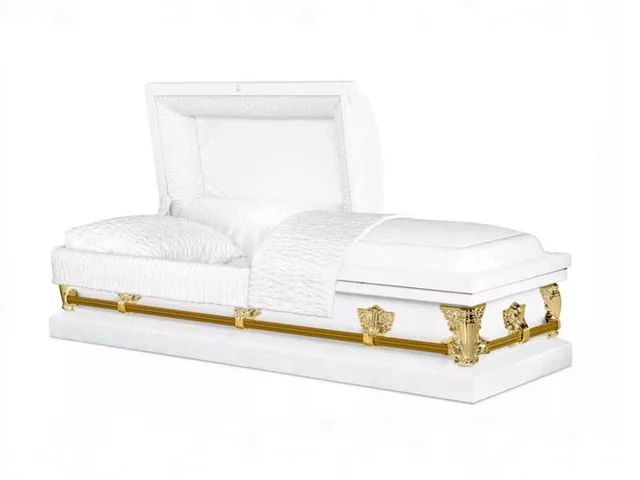White metal casket from Caring Cremations