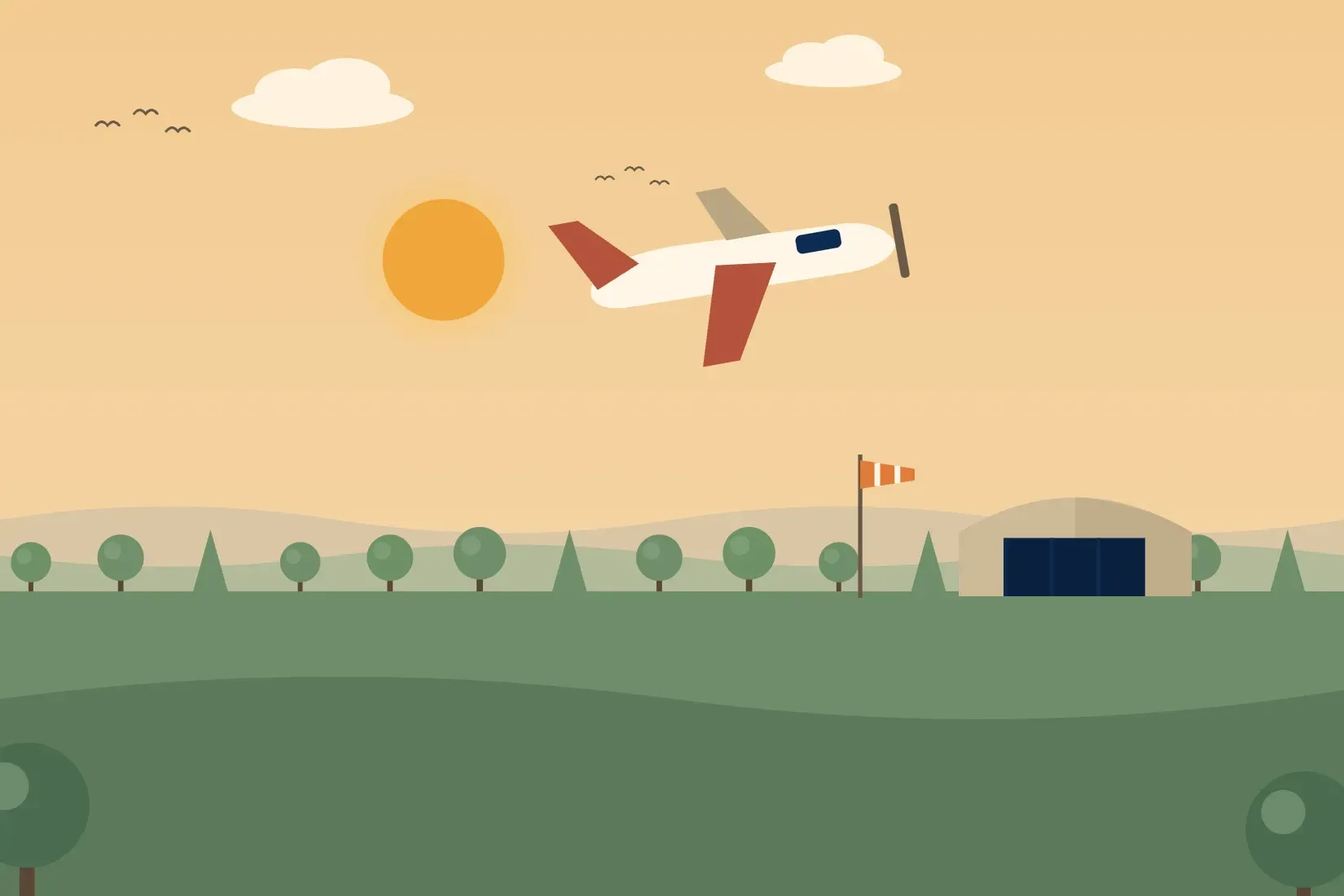 Illustration of Bolingbrook, with a small plane over Bolingbrook’s Clow airport