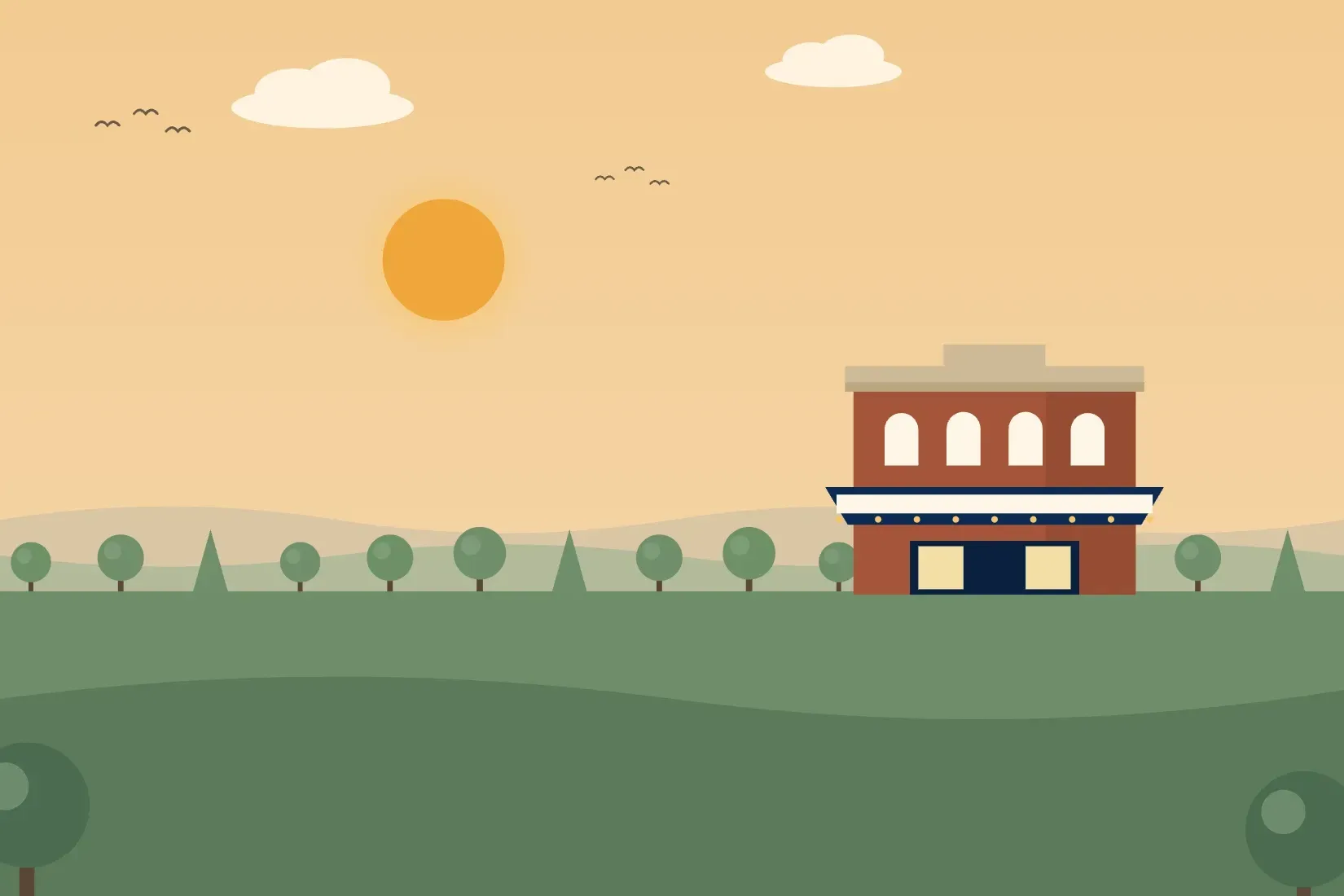 Illustration of Des Plaines, with the historic Des Plaines Theatre