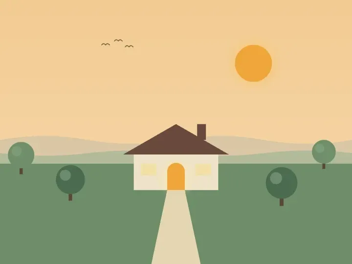 Illustration of a home with a warmly lit doorway at dusk