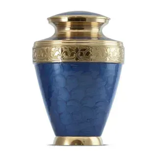 Blue Floral Brass Urn from Caring Cremations