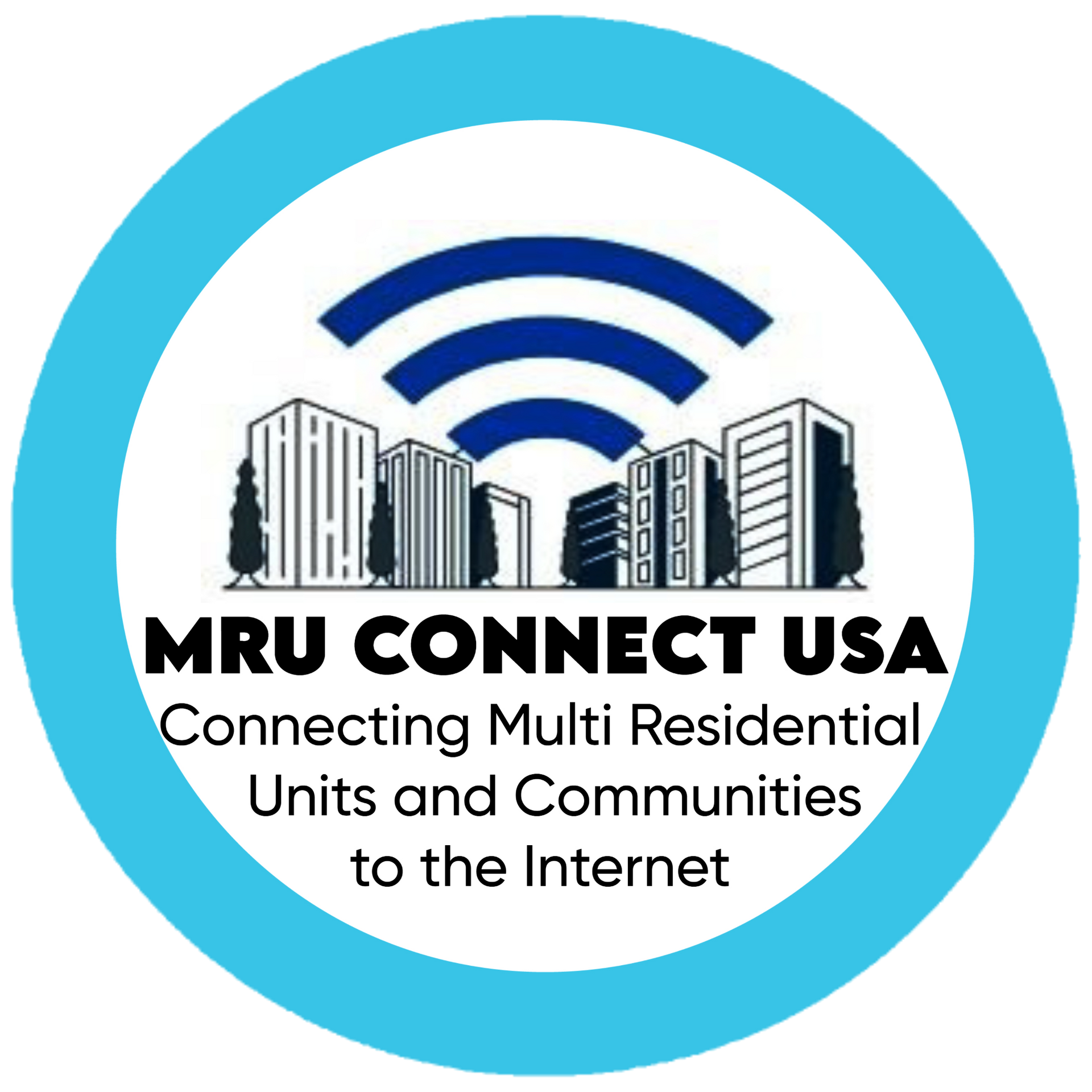 A logo for mru connect usa connecting multi residential units and communities to the internet.