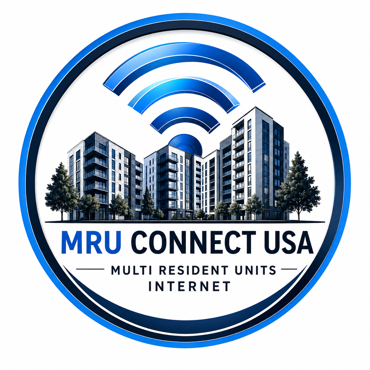 A logo for mru connect usa connecting multi residential units and communities to the internet.