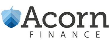 Acorn Finance logo with blue acorn icon and black text on a white background