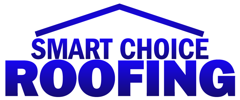 Smart Choice Roofing logo in blue with a roofline graphic above the text