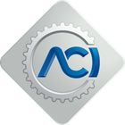 Logo ACI blu all'interno di un ingranaggio grigio su uno sfondo grigio chiaro a rombi.