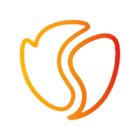 Logo astratto a spirale arancione e gialla su sfondo bianco.