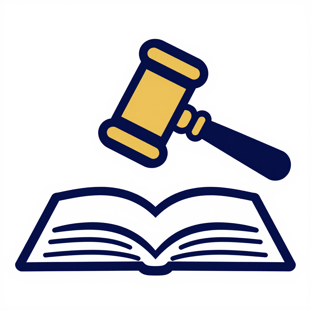 Icono de un mazo de juez sobre un libro abierto, que simboliza el derecho o la formación jurídica
