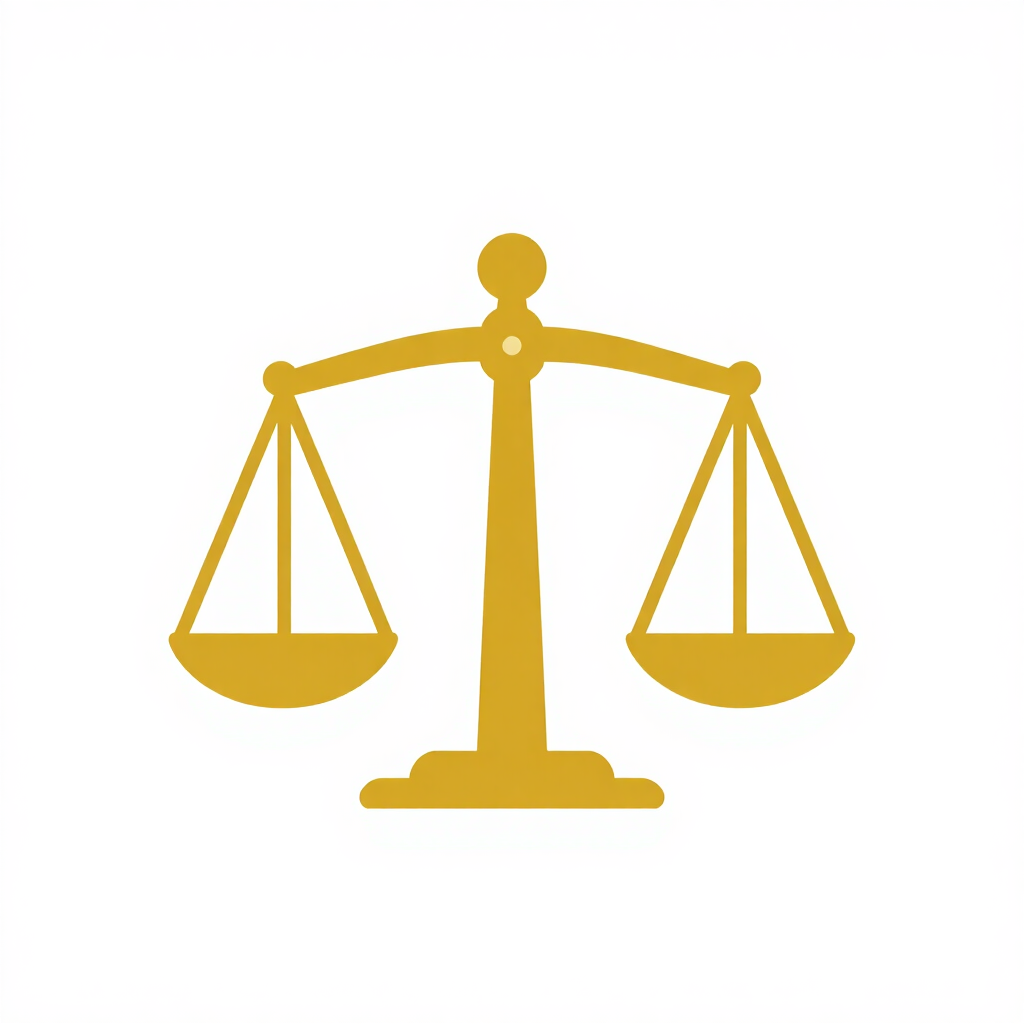 Icono dorado de la balanza de la justicia sobre un fondo blanco