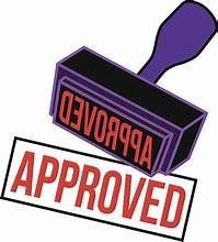 A purple stamp with the word approved on it. A purple stamp with the word approved on it.