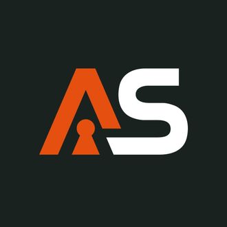 Logo de AS Aliado Seguridad en blanco y naranja sobre fondo negro.