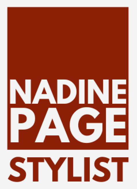 Nadine Page Stylist logo in white text on a rust-red background