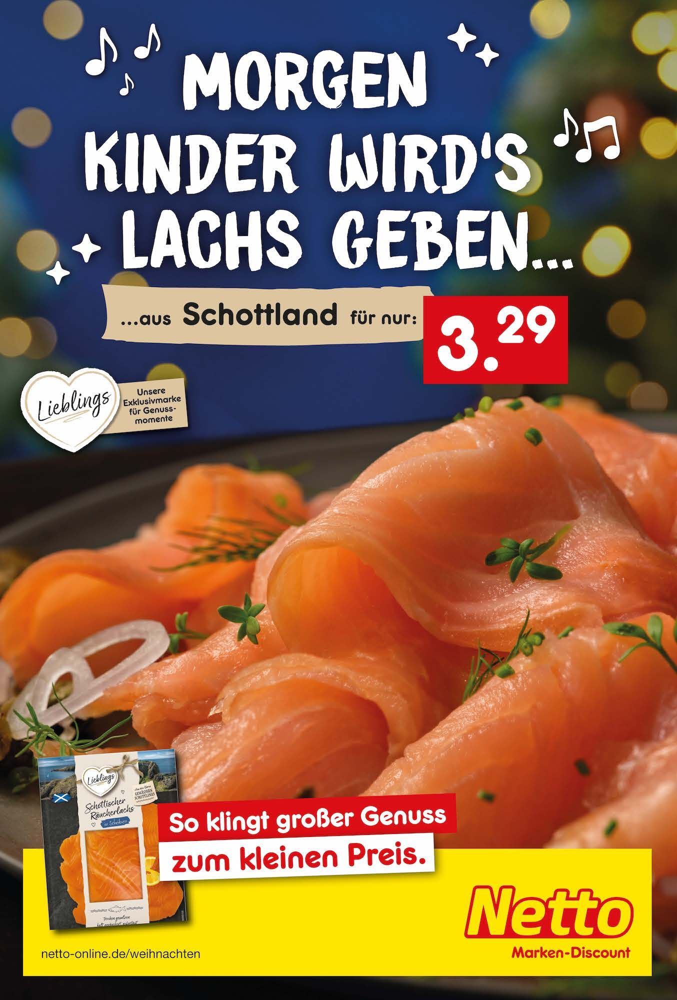 Netto advertisement: Smoked salmon, price 3.29,