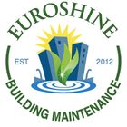 Euroshine Building Maintenance logo with green text, blue buildings, sun, and water rings; EST 2012