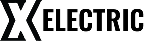 X electric inc. Logo with a bold black and white