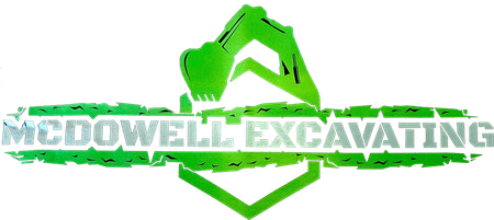 Green McDowell Excavating logo with excavator graphic and bold company name