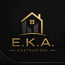Logo EKA Costruzioni color oro con icona di una casa su sfondo nero.