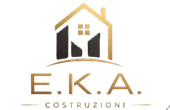 Logo di EKA Costruzioni con icona di una casa dorata e scritta nera su sfondo bianco.