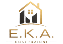 Logo di EKA Costruzioni con icona di una casa in oro e nero e nome dell'azienda.