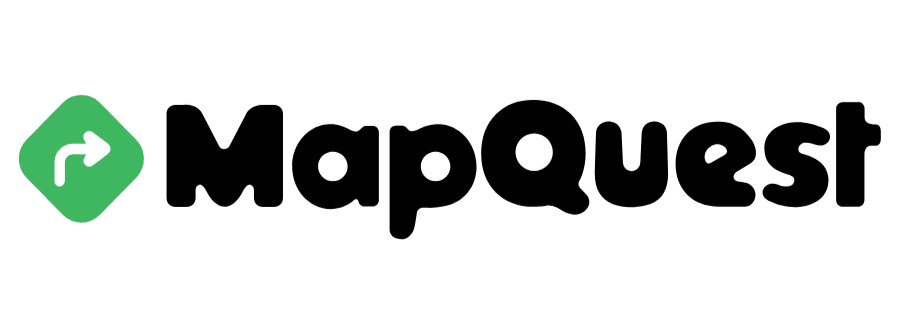MapQuest logo with green curved arrow icon and black text on white background