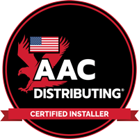 the logo for aac distributing is a certified installer .