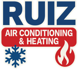 The logo for ruiz air conditioning and heating shows a snowflake and a fire.