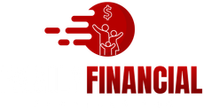 A red logo with two people holding a dollar sign and the word financial.