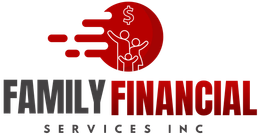 The logo for family financial services inc shows a man and a child holding a dollar sign.