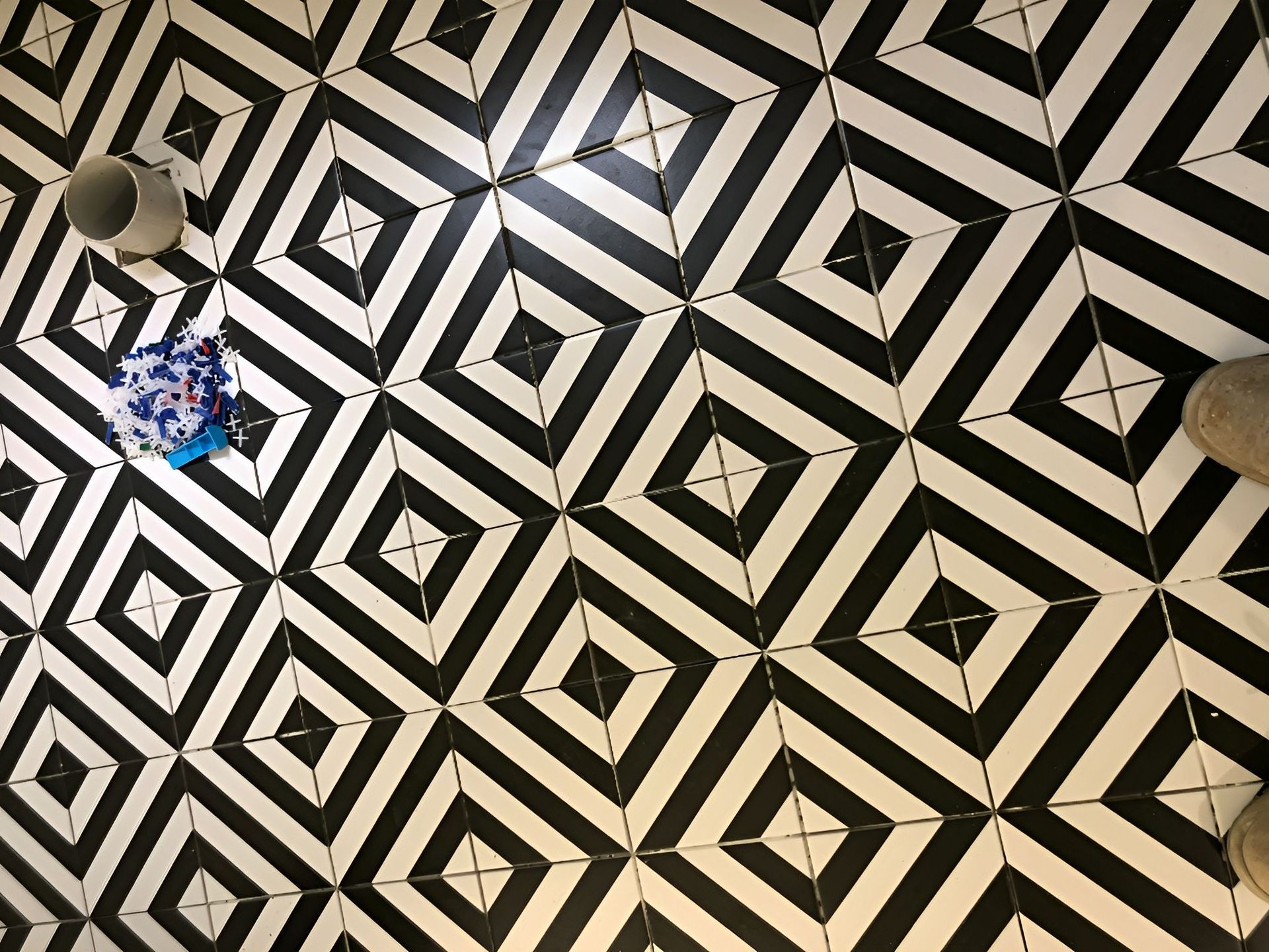 Black-And-White Geometric Floor Pattern — Midcoast Wall & Floor Tiling in Boambee East, NSW