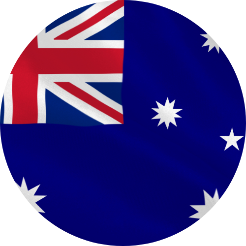 Australian flag in a blue circle with the Union Jack and Southern Cross.