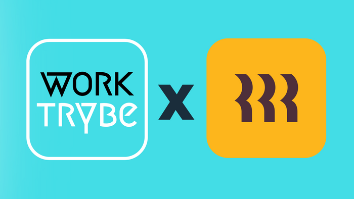 A logo for work trybe is on a blue background