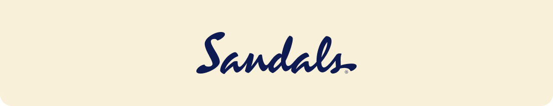 Handwritten word “Sandals” in blue on a cream background