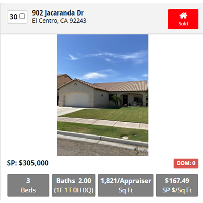 Real estate listing: Sold home at 902 Jacaranda Dr, El Centro, CA. 3 beds, 2 baths, 1,821 sq ft, $305,000.