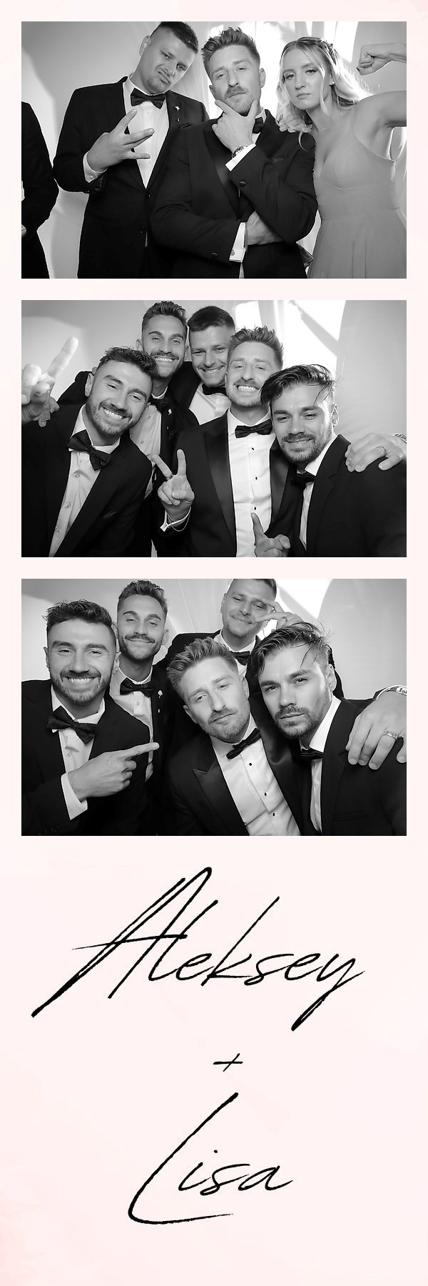 Four men pose in three black-and-white selfies above a handwritten signature and name.