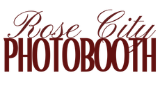 Rose City Photo Booth logo with pink rose and cursive lettering