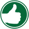 Green circle with white thumbs-up, indicating approval or agreement.
