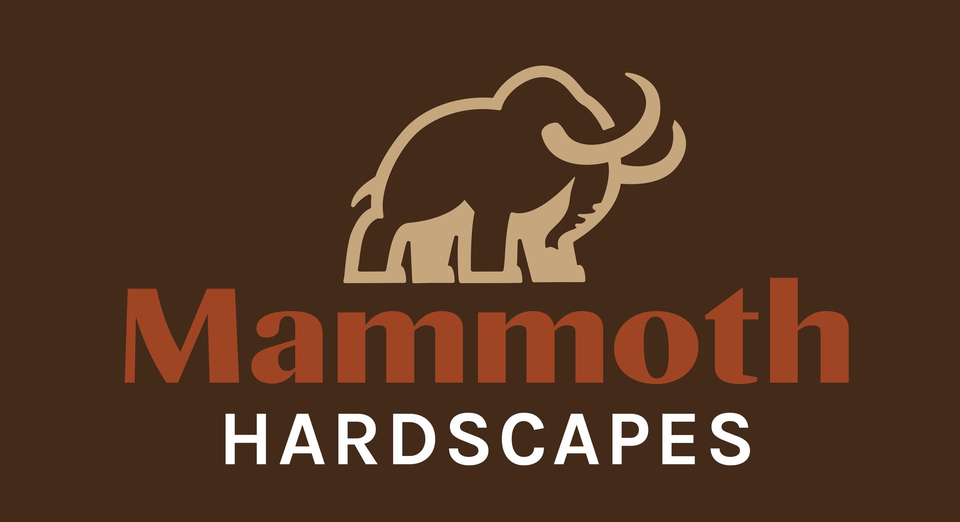 Brown logo: Woolly mammoth silhouette above 