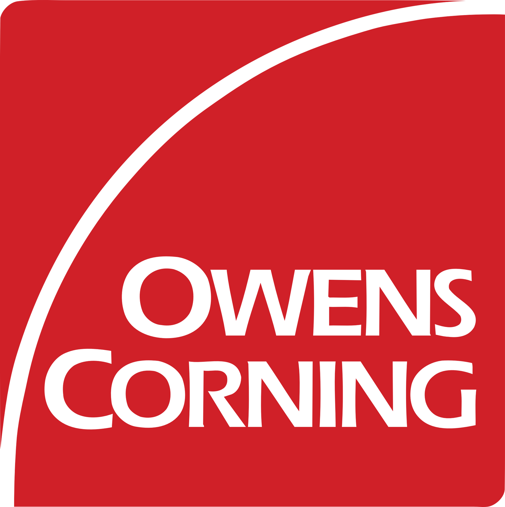 The logo for owens corning is red and white