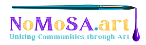 a logo for nomosa.art uniting communities through art